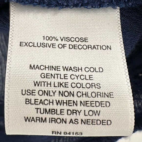 HANNAH Women’s Dark Blue with White Embroidery & Tassle Tie Top Size Medium - Picture 11 of 11